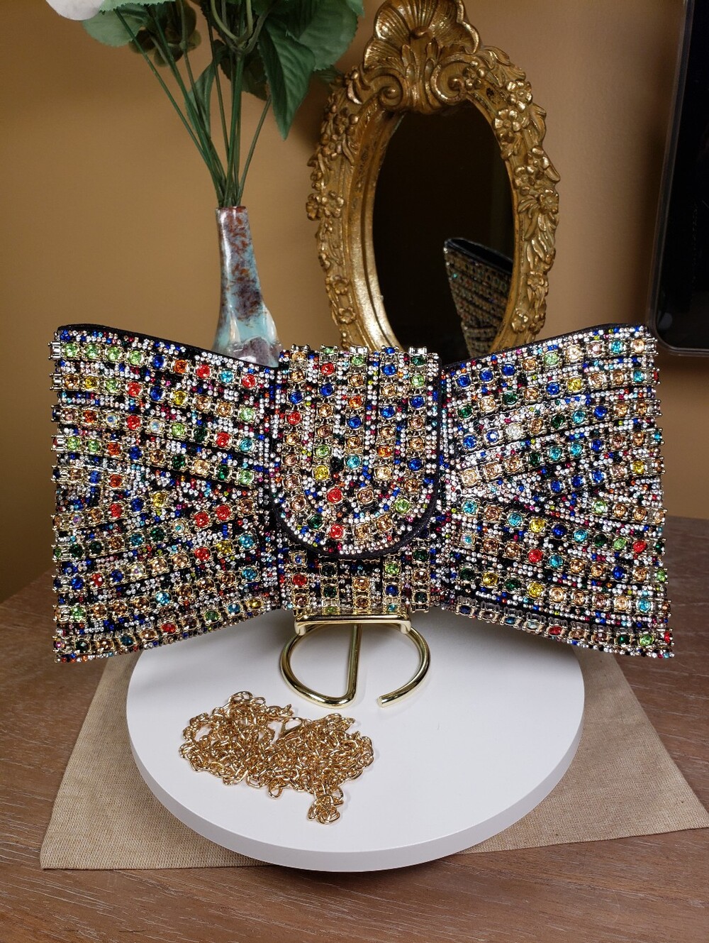 Multicolor Crystal Embellished Evening Clutch
